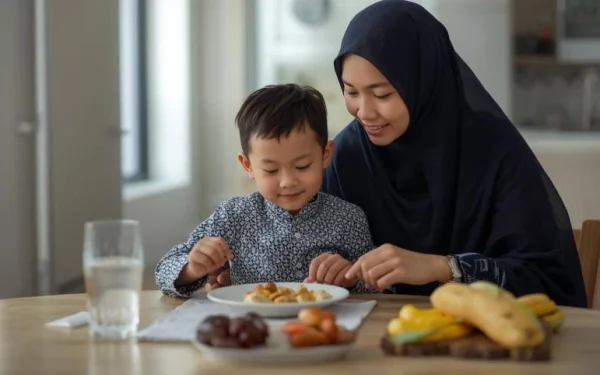 Salah satu kunci keberhasilan mengajarkan anak puasa adalah memperhatikan menu sahur. (foto: Ilustrasi AI/TRENDS.co.id)